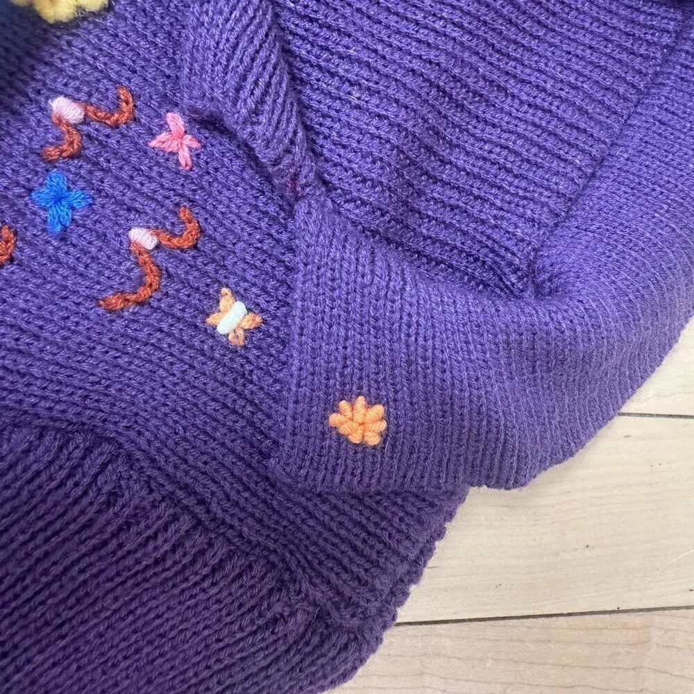 Vintage Baby Toddler Sweater Coat with Embroidered Flowers Size 2T